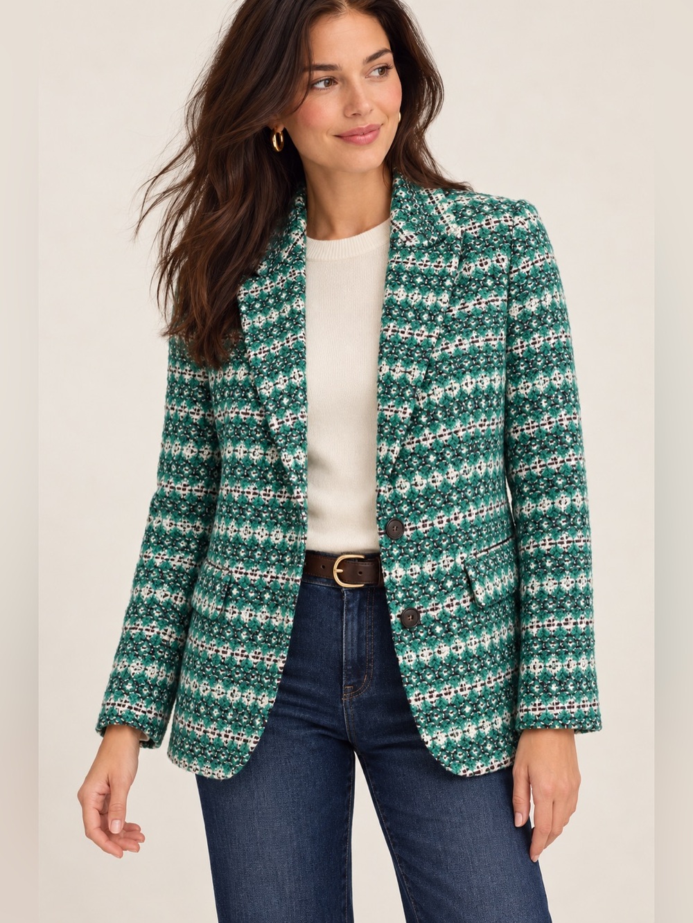 J.Crew Collection Boyfriend Blazer Italian Jacquard Wool Neon Emerald Violet 6